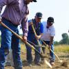 Groundbreaking August 2018. (L-R): Daniel Brownlee (hatchery manager), Mel Sampson, and Davis Washines (YN)