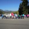 Fisheries Biologists Brian Saluskin and Mark Johnston with elementary and high school students at Cle Elum River sockeye tour