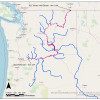 Figure 1. The study area for the Columbia River Fish Tissue and Water Quality Monitoring Program that encompasses the Columbia River (purple) from Bonneville Dam (rkm 234) to the U.S. border with Canada (rkm 1196). Major salmonid bearing tributaries are also depicted (blue).